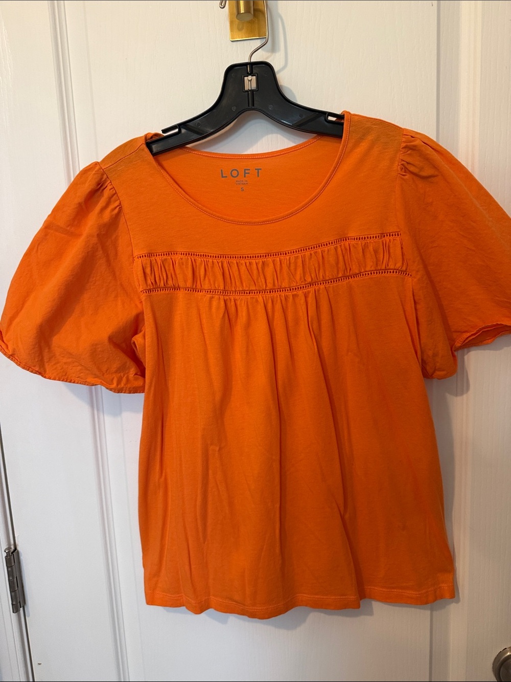 LOFT Orange Puff-Sleeve Cotton Tee